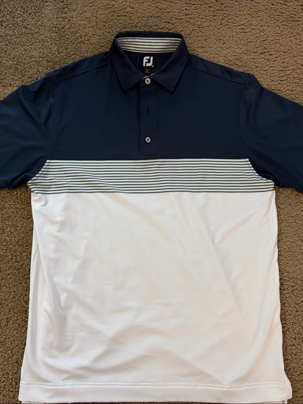 FootJoy Navy and White Horizontal-Panel Golf Polo